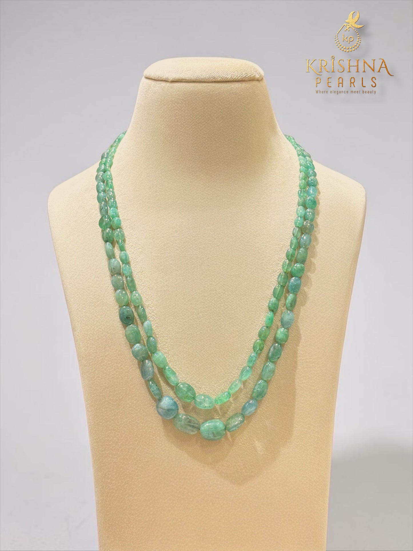 Natural Emerald Uncut Beads Double Layer Necklace