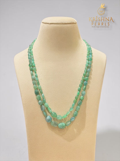 Natural Emerald Uncut Beads Double Layer Necklace