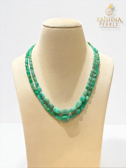 Natural Emerald Uncut Beads Double Layer Necklace