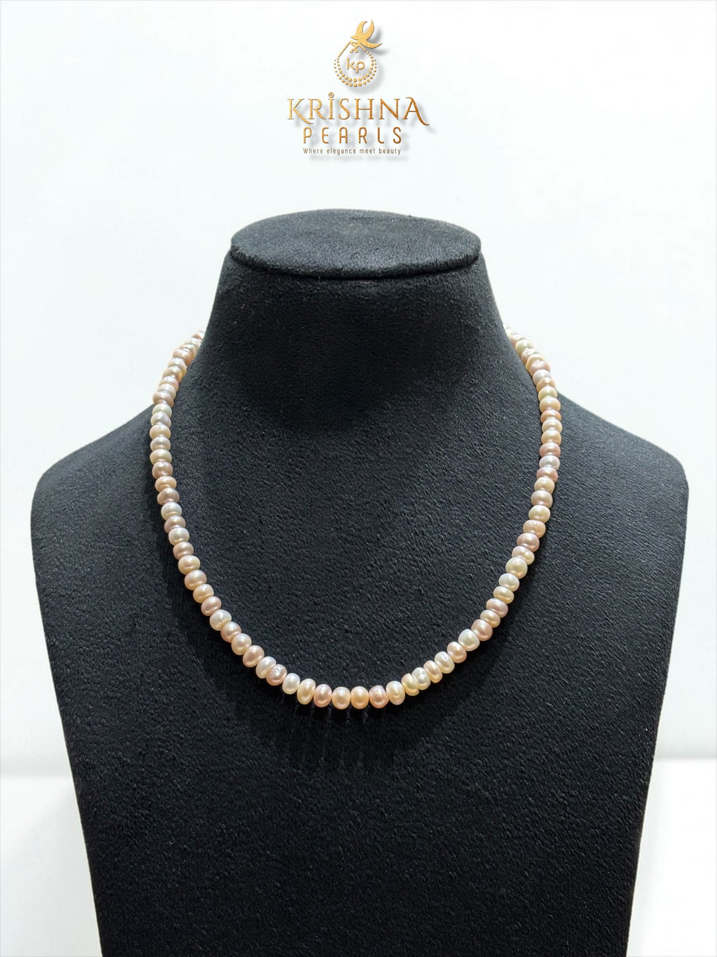 Original White & Pink Pearls Plain Necklace Set