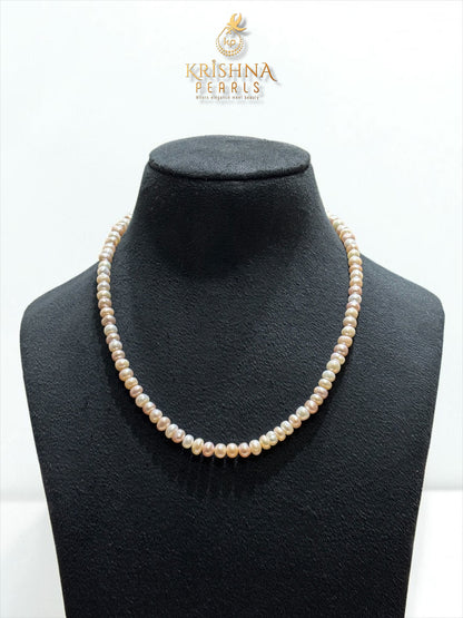 Original White & Pink Pearls Plain Necklace Set