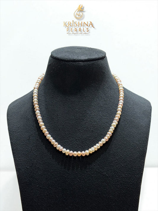 Original White & Pink Pearls Plain Necklace Set