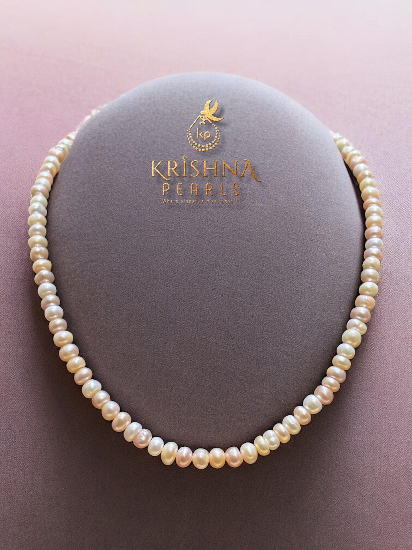 Original White & Pink Pearls Plain Necklace Set