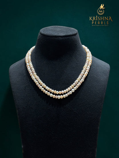 Original White & Pink Pearls Two Layers Plain Necklace Set