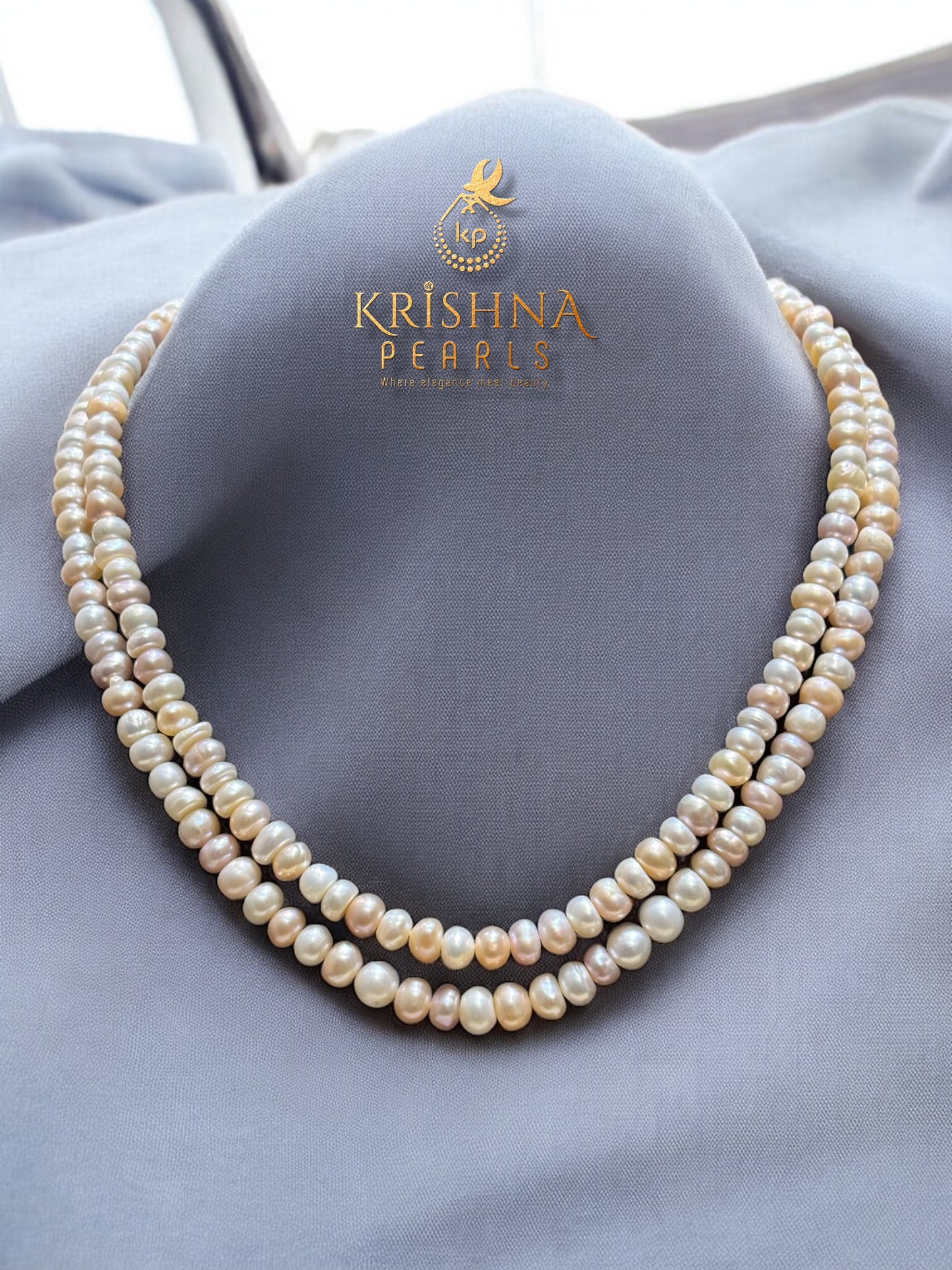 Original White & Pink Pearls Two Layers Plain Necklace Set