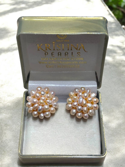 Traditional Handcrafted Pink Pearls Big Size Earrings