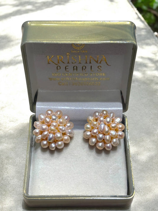 Traditional Handcrafted Pink Pearls Big Size Earrings