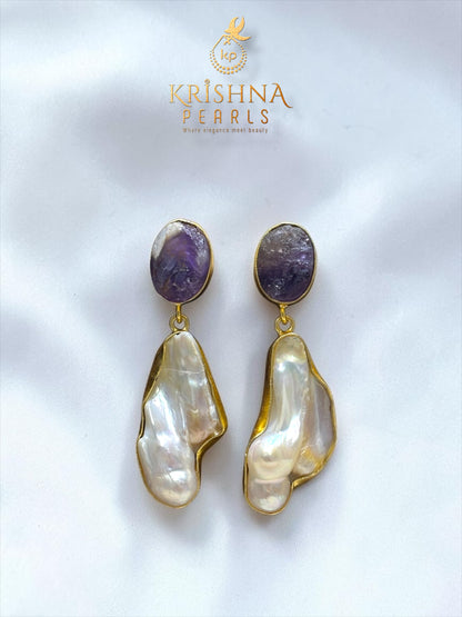 Amethyst Stone Studded With Baroque Pearl Hangings