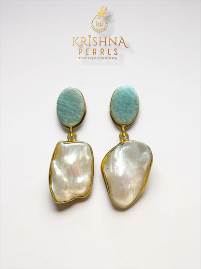 Blue Quartz Stone Studded With Baroque Pearls Hangings