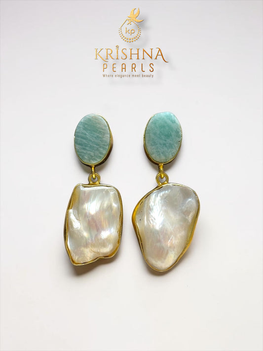 Blue Quartz Stone Studded With Baroque Pearls Hangings