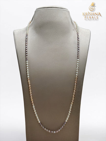Long Pearls Necklace 32 Inch - Multi Colour AAA