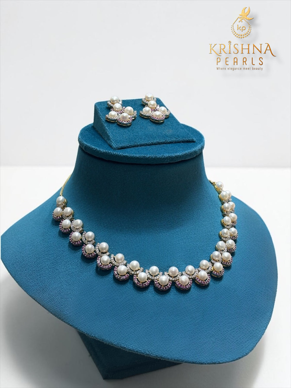 Adorable Button Pearls Red & White Stones Studded Necklace Set