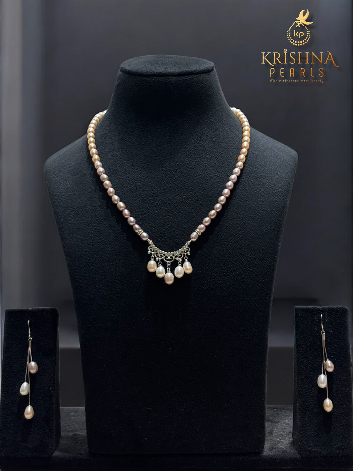 Royal Multicolour Single Line Pearls Pendent Set