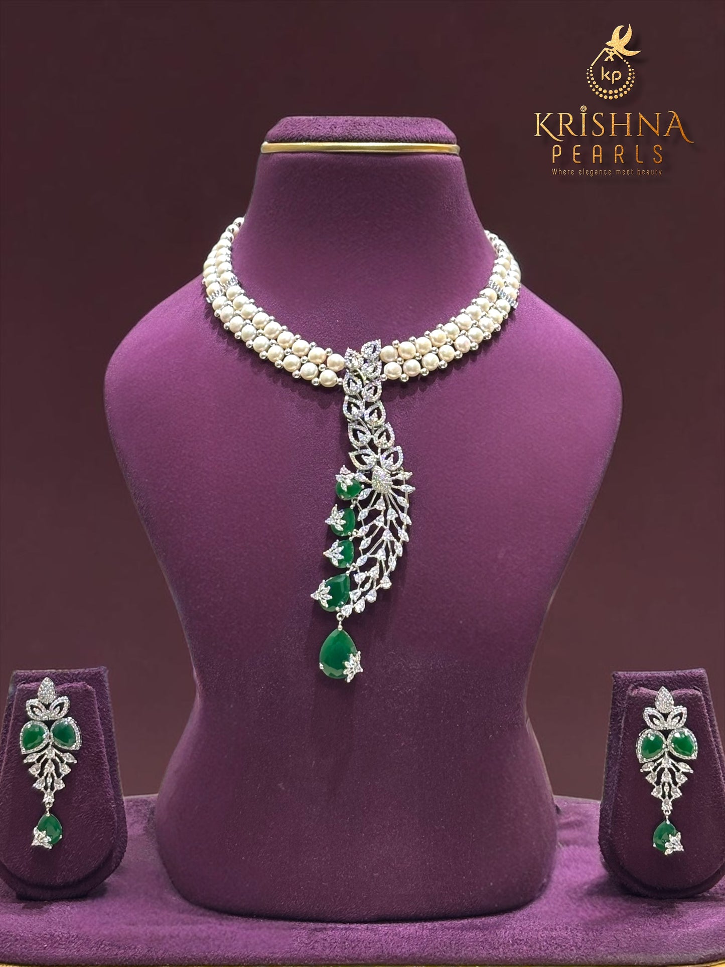 Button Pearls Double Layer Long Pendent Set