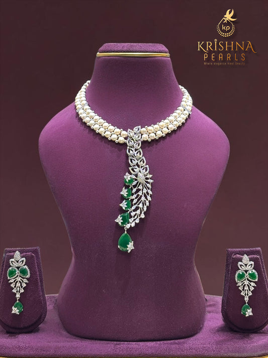 Button Pearls Double Layer Long Pendent Set