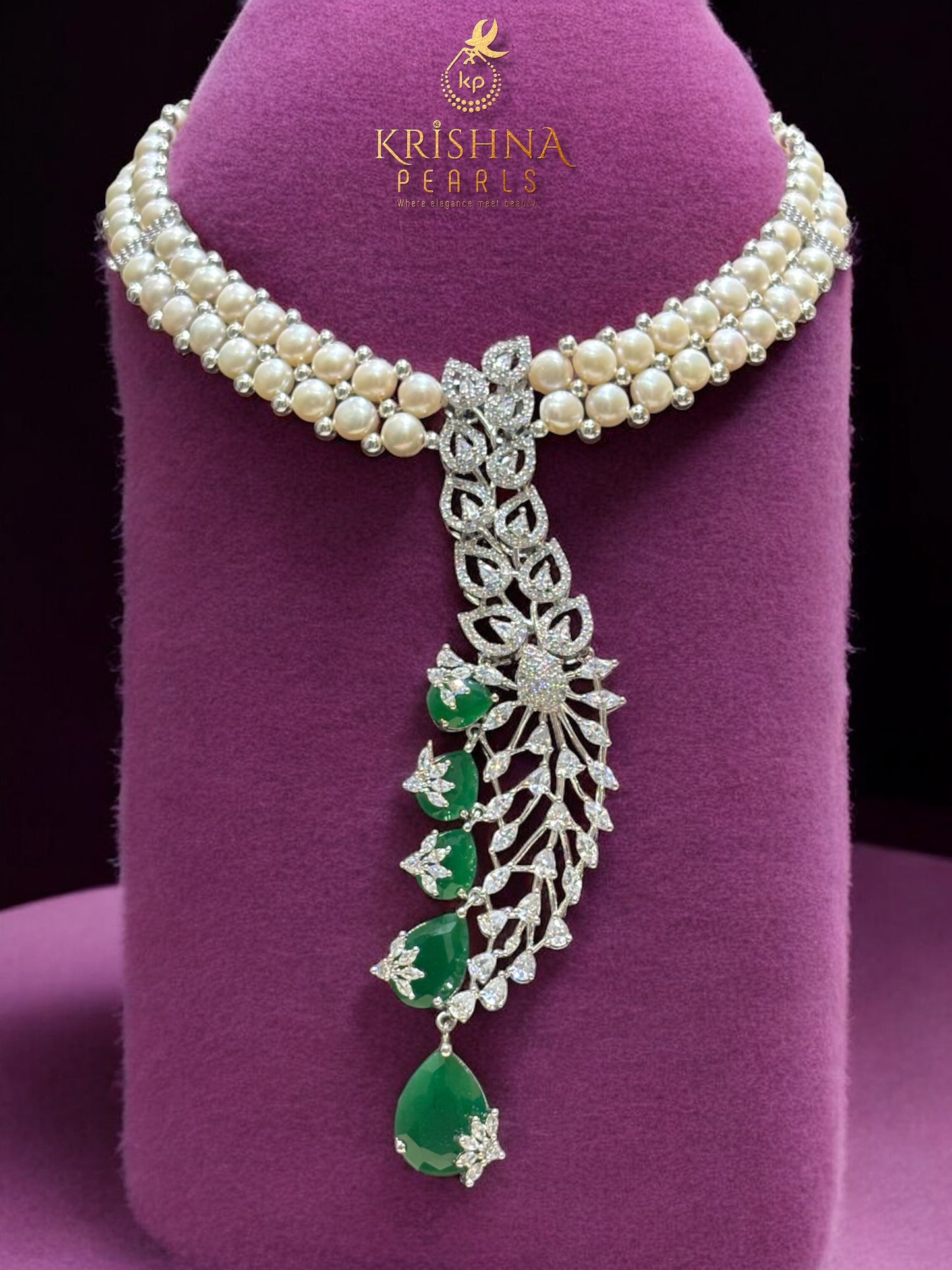 Button Pearls Double Layer Long Pendent Set