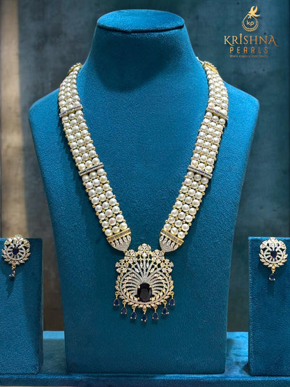 Authentic Button Pearls Three Layers Blue Sapphire Studded Rani Haar