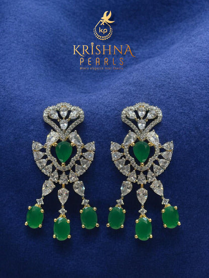 Exquisite Emerald Studded Long Pearls Necklace Set