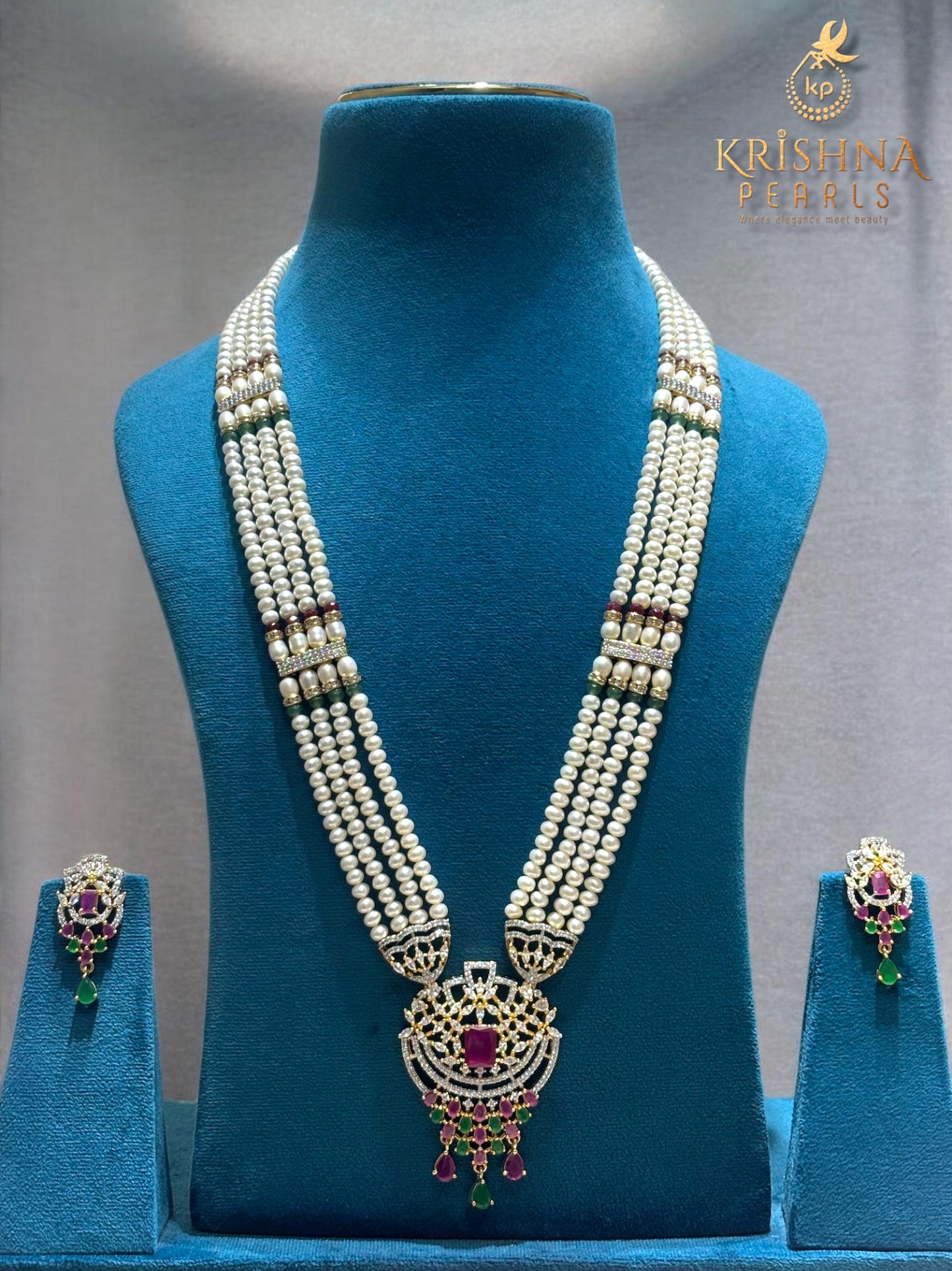 Ruby & Emerald Studded Four Strand Rani Haar