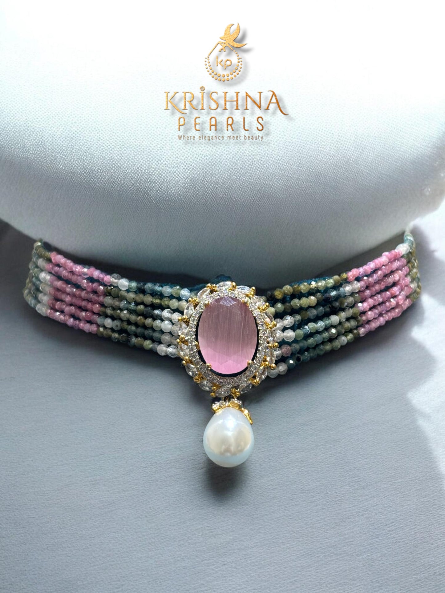 Exquisite Six Rows Turmaline Beads Choker Set