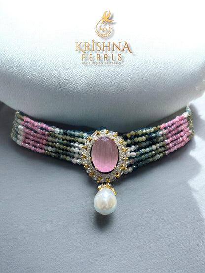 Exquisite Six Rows Turmaline Beads Choker Set