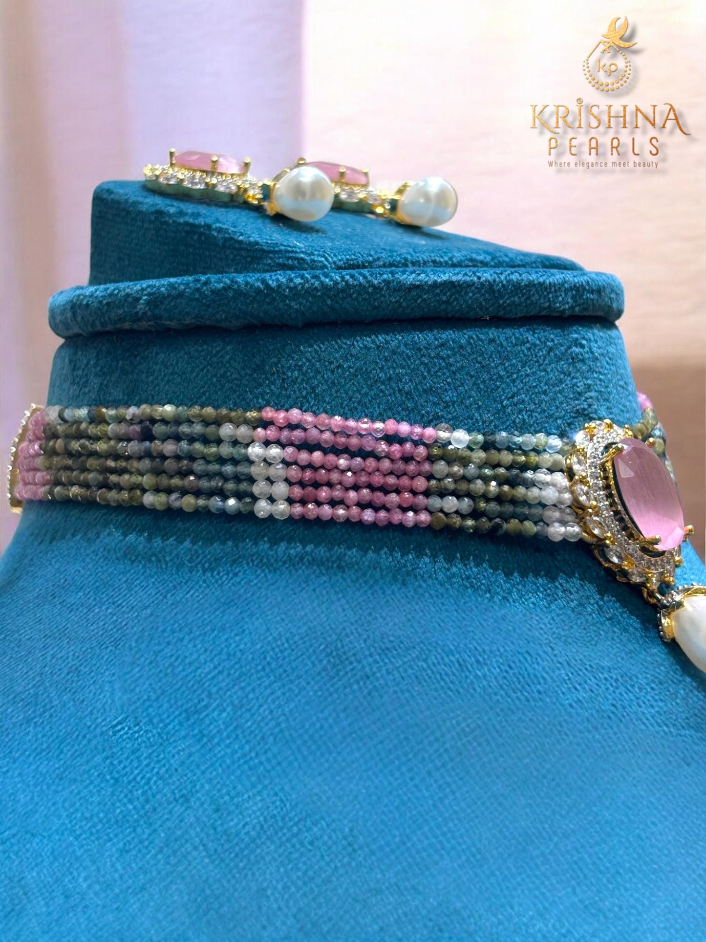 Exquisite Six Rows Turmaline Beads Choker Set
