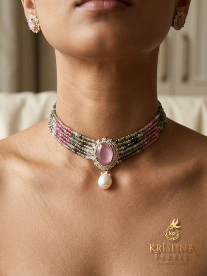 Exquisite Six Rows Turmaline Beads Choker Set