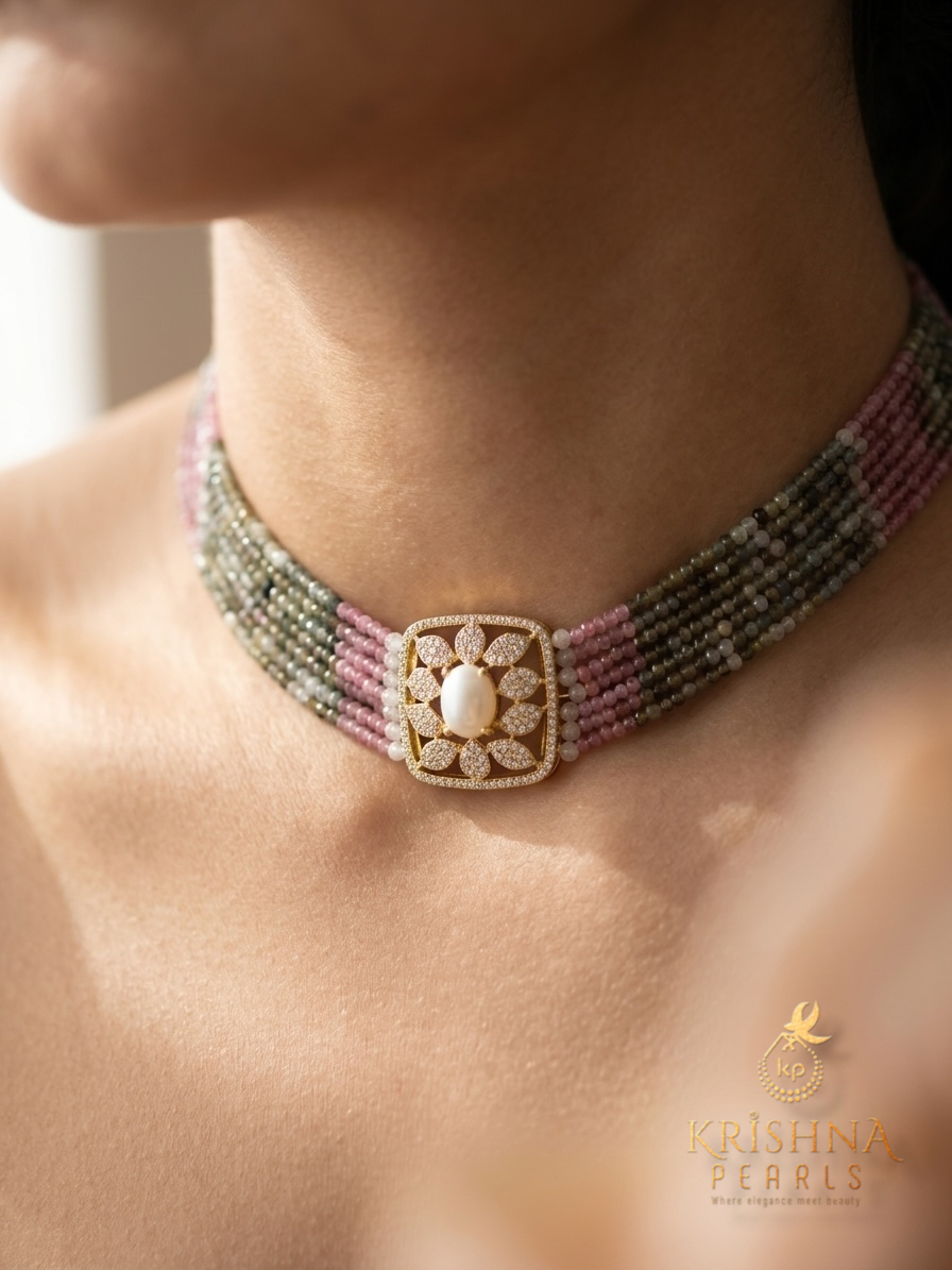 Exquisite Seven Rows Turmaline Beads Choker Set
