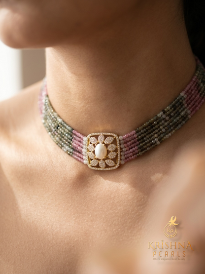 Exquisite Seven Rows Turmaline Beads Choker Set