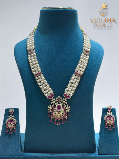 Authentic Button Pearls Three Layers Ruby Studded Rani Haar