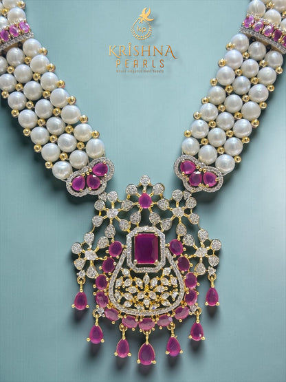 Authentic Button Pearls Three Layers Ruby Studded Rani Haar