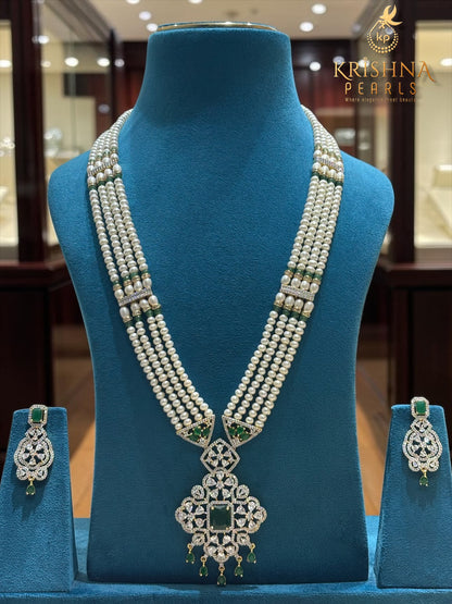 Four Layer Pearls Long Rani Haar Necklace Set
