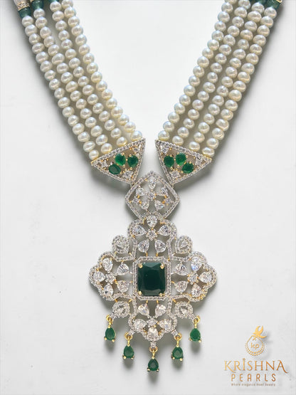 Four Layer Pearls Long Rani Haar Necklace Set