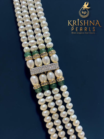 Four Layer Pearls Long Rani Haar Necklace Set