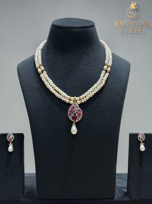 Beautiful Ruby & Pearl Hangings Pendent Set