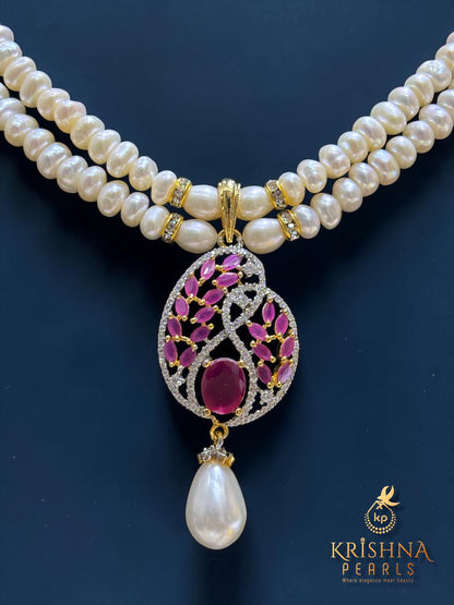 Beautiful Ruby & Pearl Hangings Pendent Set
