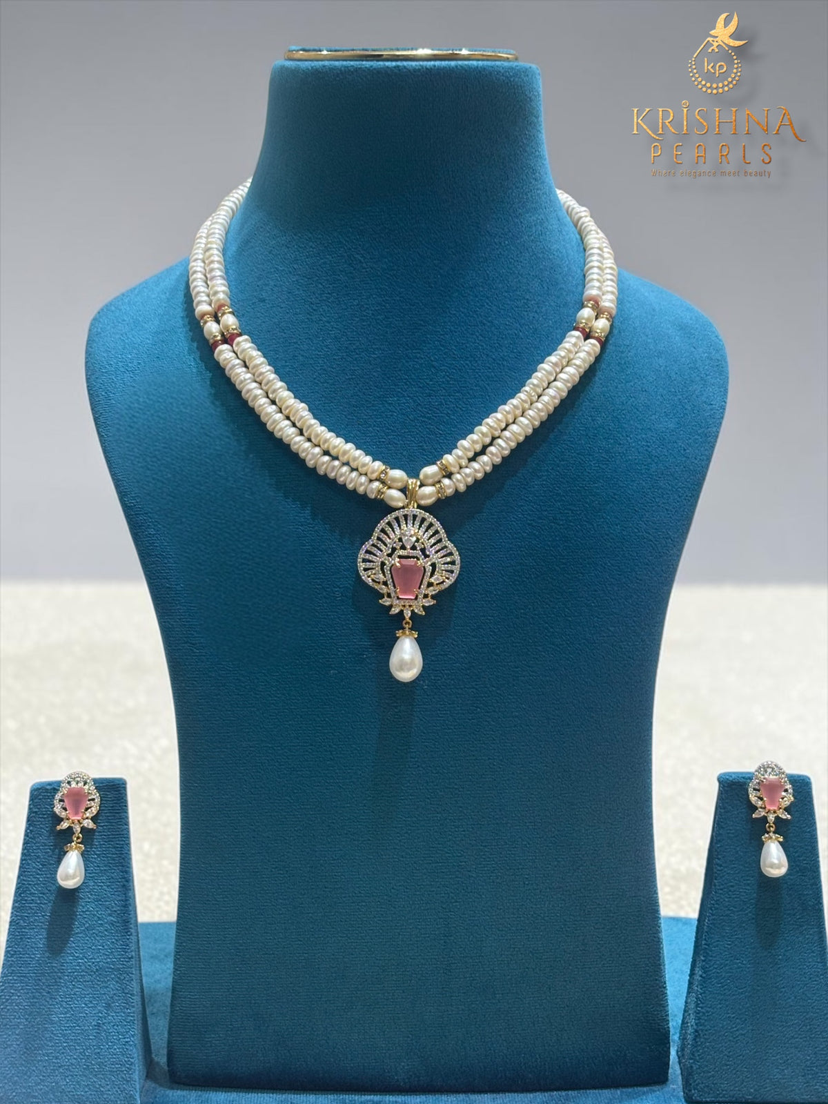 Designer Ruby & Pearl Hanging Pendent Set