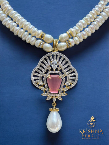 Real Pearls Two Layers Emerald Studded Necklace Set