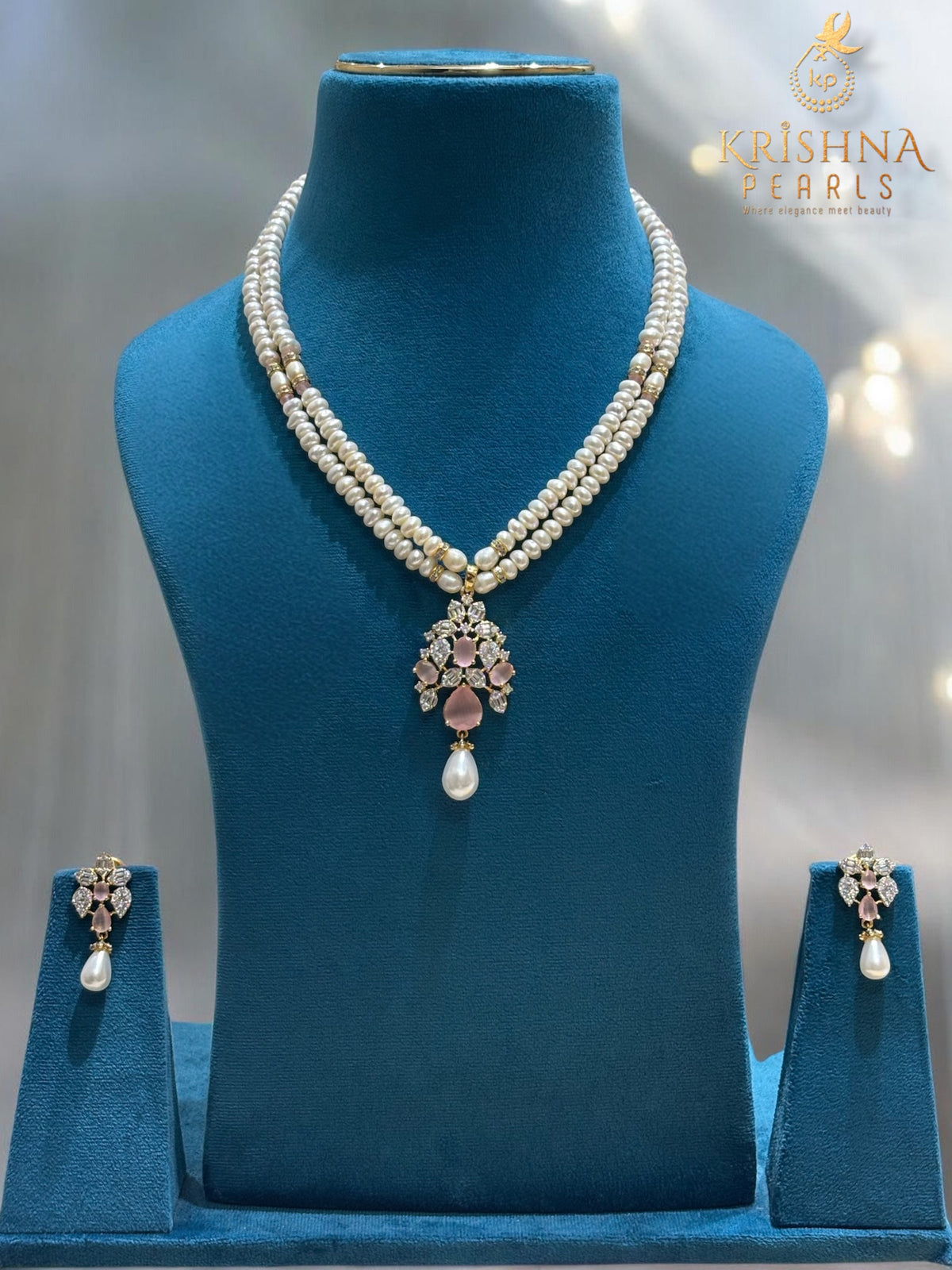 Royal Ruby Studded Pendent With Pearls Necklace Set