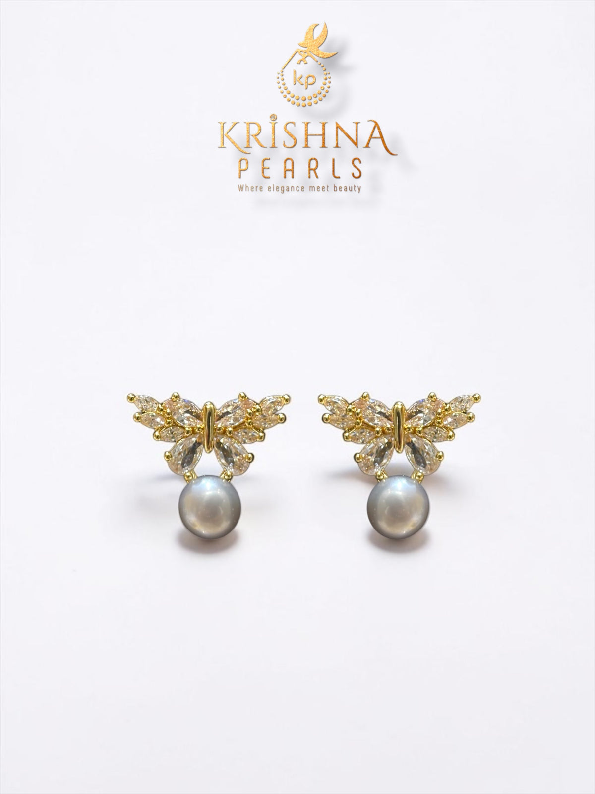 Beautiful Butterfly Grey Pearl Studded Pearls Combo Set ( Single Line Pendent Set With Finger Ring )