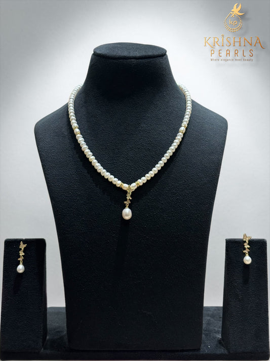 Designer Pearl With Butterfly Studded Pearls Combo Set ( Single Line Pendent Set With Finger Ring )