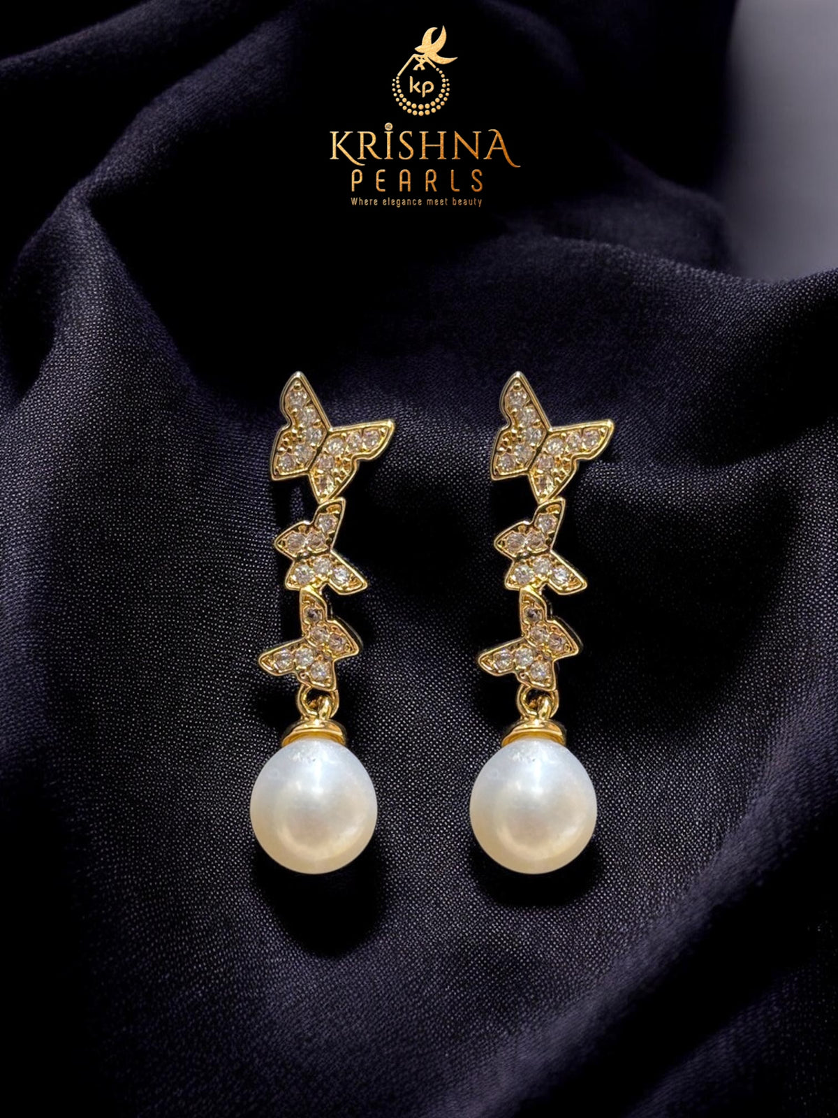 Designer Pearl With Butterfly Studded Pearls Combo Set ( Single Line Pendent Set With Finger Ring )