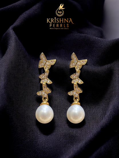 Designer Pearl With Butterfly Studded Pearls Combo Set ( Single Line Pendent Set With Finger Ring )