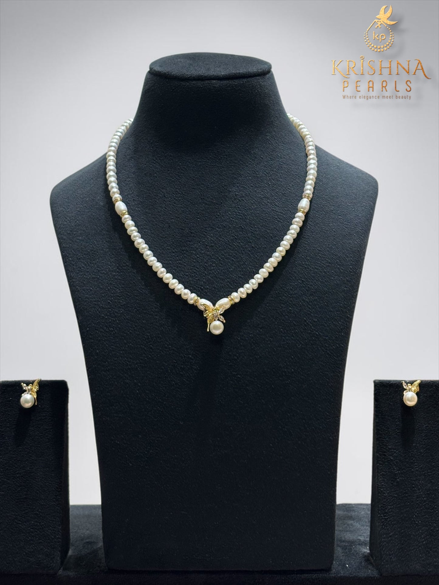 Adorable Pearl With Butterfly Studded Pearls Combo Set ( Single Line Pendent Set With Finger Ring )