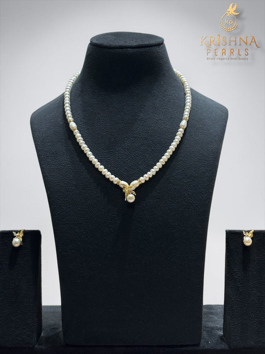 Adorable Pearl With Butterfly Studded Pearls Combo Set ( Single Line Pendent Set With Finger Ring )