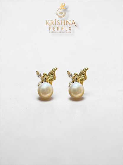Adorable Pearl With Butterfly Studded Pearls Combo Set ( Single Line Pendent Set With Finger Ring )