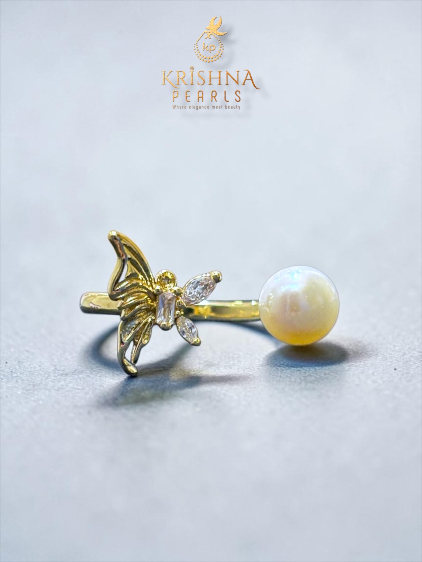 Adorable Pearl With Butterfly Studded Pearls Combo Set ( Single Line Pendent Set With Finger Ring )