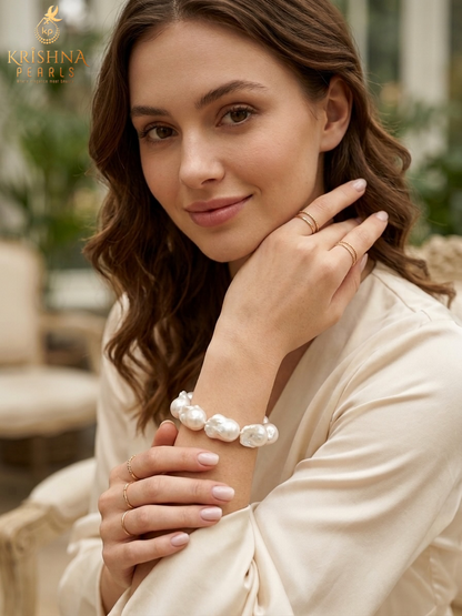 Lustrous Baroque Pearls Bracelet-Premium Quality No Spots/Grooves