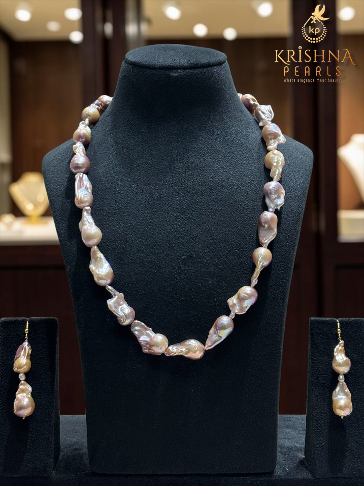 Lustrous Pink Hues Baroque Pearls Necklace Set With Bracelet - Premium Quality with No Spots/Groves