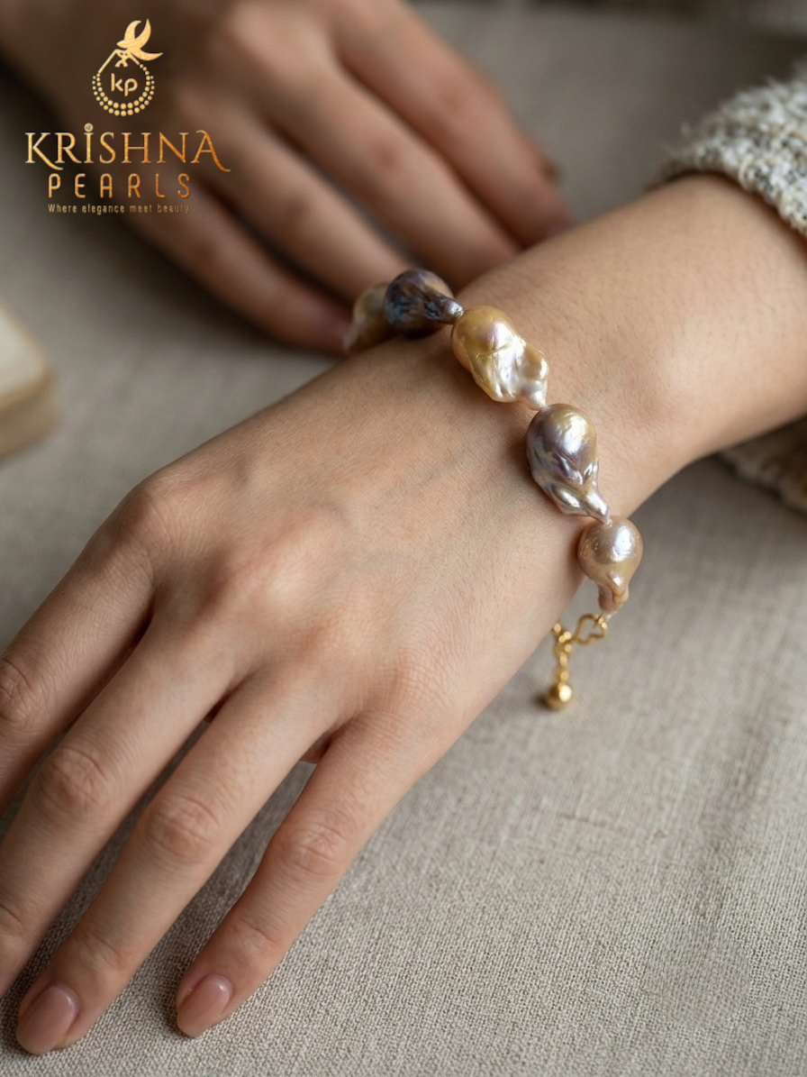 Lustrous Shades Of Pink Baroque Pearls Bracelet-Premium Quality No Spots/Grooves